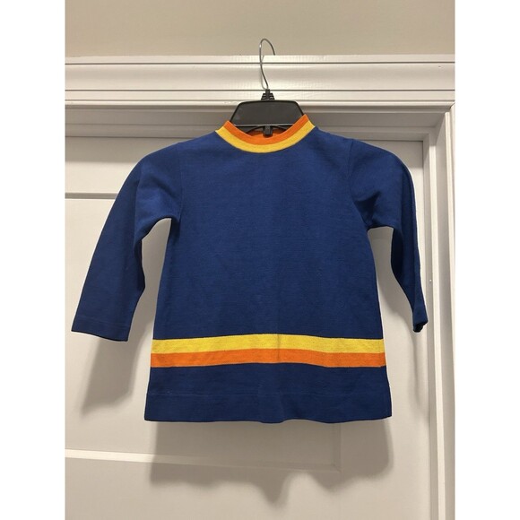 Vintage Kids Healthtex Clothing Royal Blue Rainbow Striped Youth Size 6 80’s - Picture 1 of 3